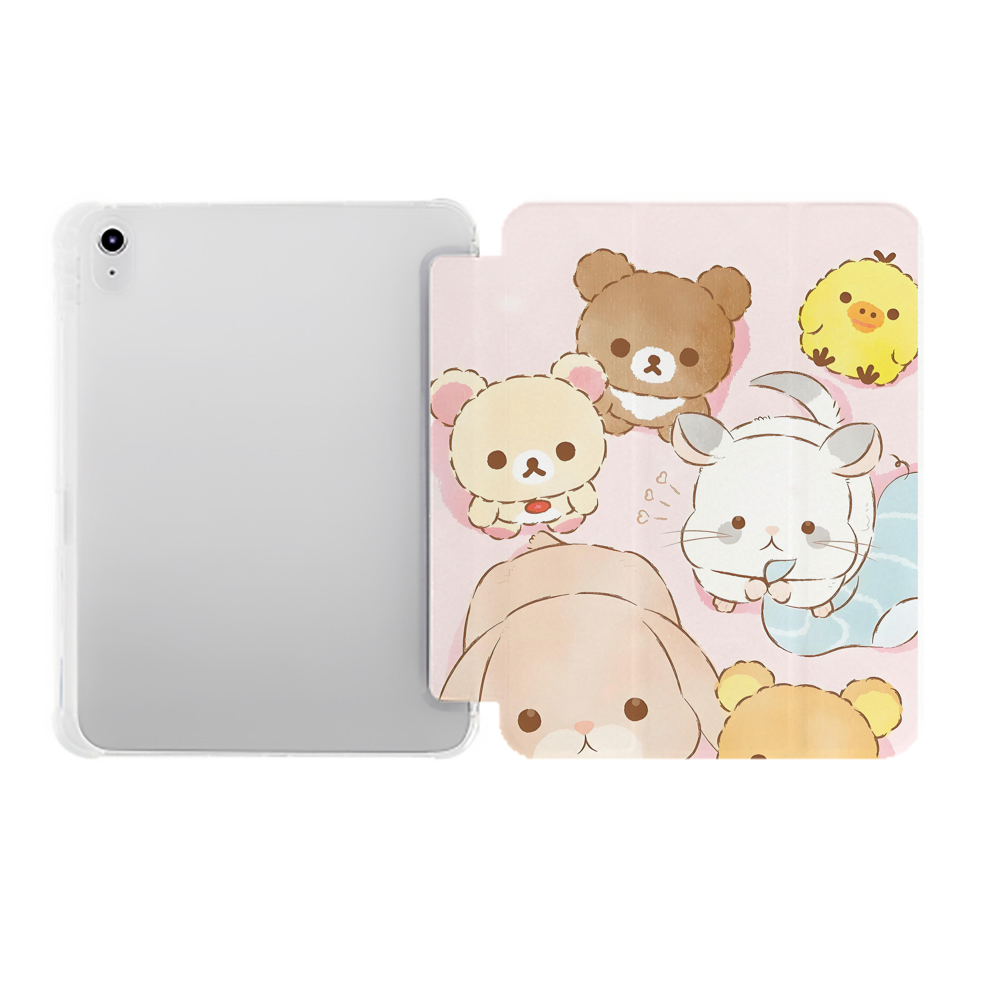 （画像用） リラックマ リラックマ キイロイトリ Rilakkuma Korilakkuma Kiiroitori IPad ケース ペン収納付き 三つ折りスタンド PUレザー×シリコン 対応機種9.5/10.5/10.9インチ